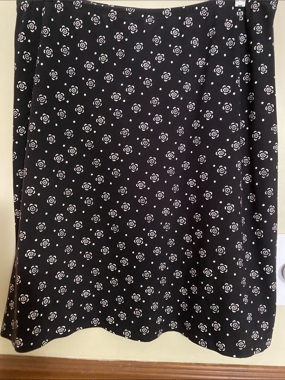 Lands' End Black A-Line Skirt with White Floral Dot Pattern